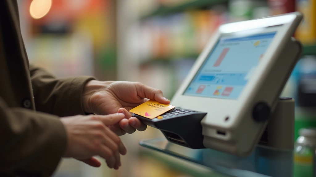 Person tapping Octopus card at payment terminal in Hong Kong convenience store