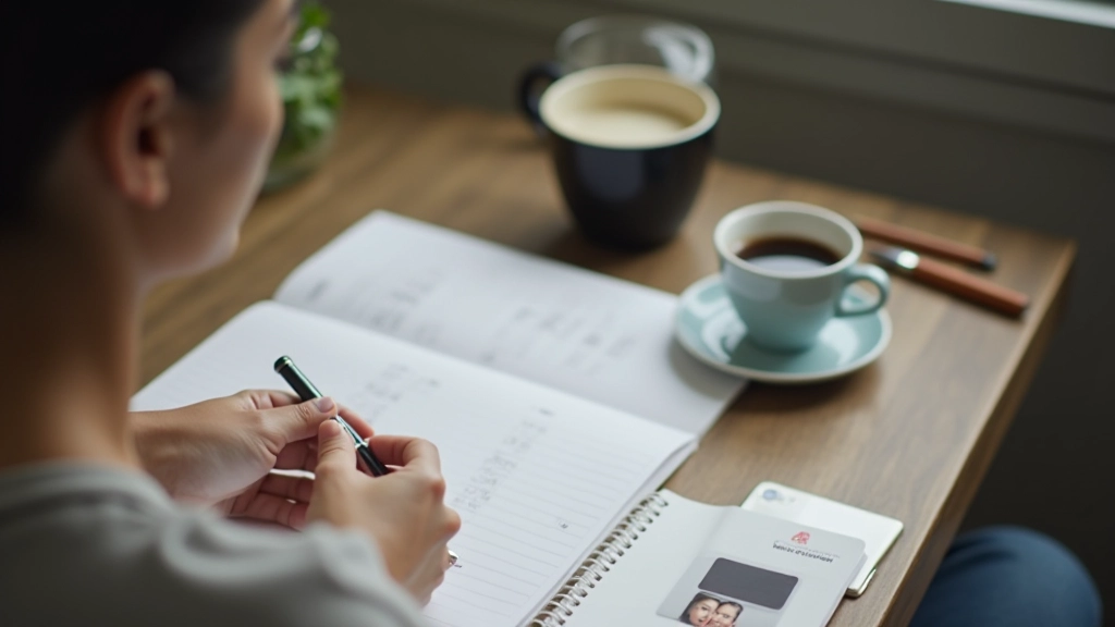 Person reviewing spending journal and notes on a desk