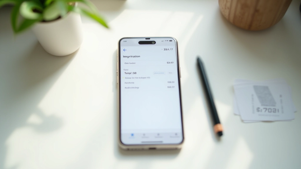 Mobile payment app interface showing expense categories and spending totals, phone on desk with Octopus card